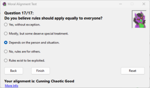 A screenshot of the Moral Alignment Test Application.